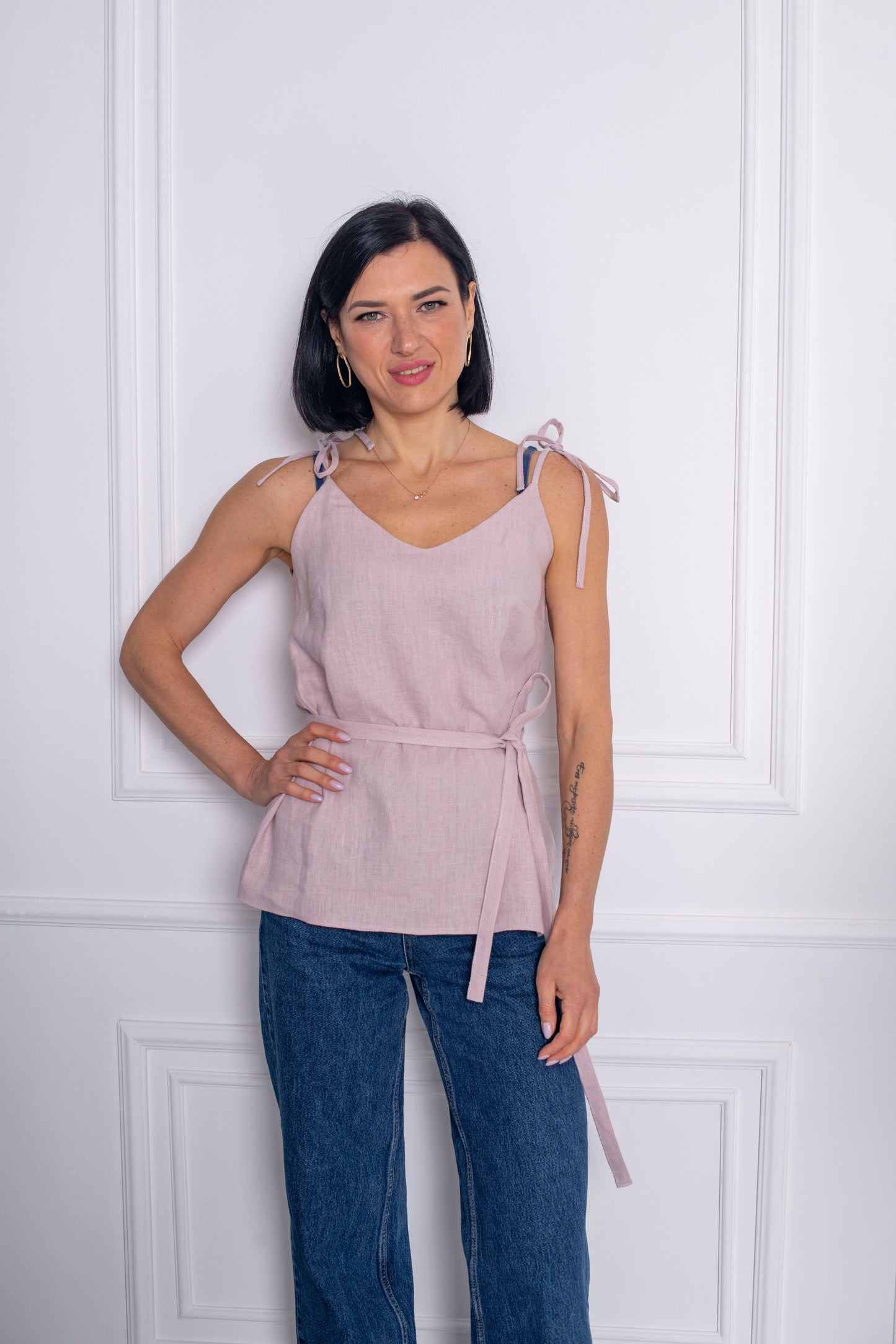 Linen top with thin spaghetti straps May. Top by Morkva