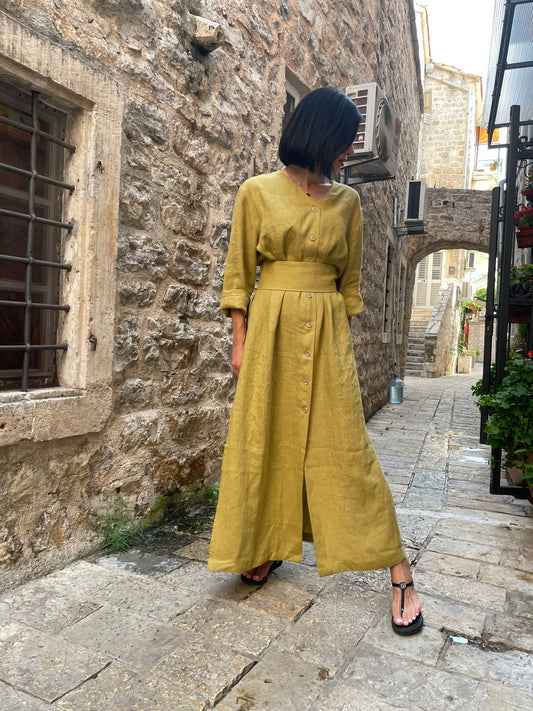 Long linen dress with belt Olivia. Long linen dress with belt. Dress by Morkva