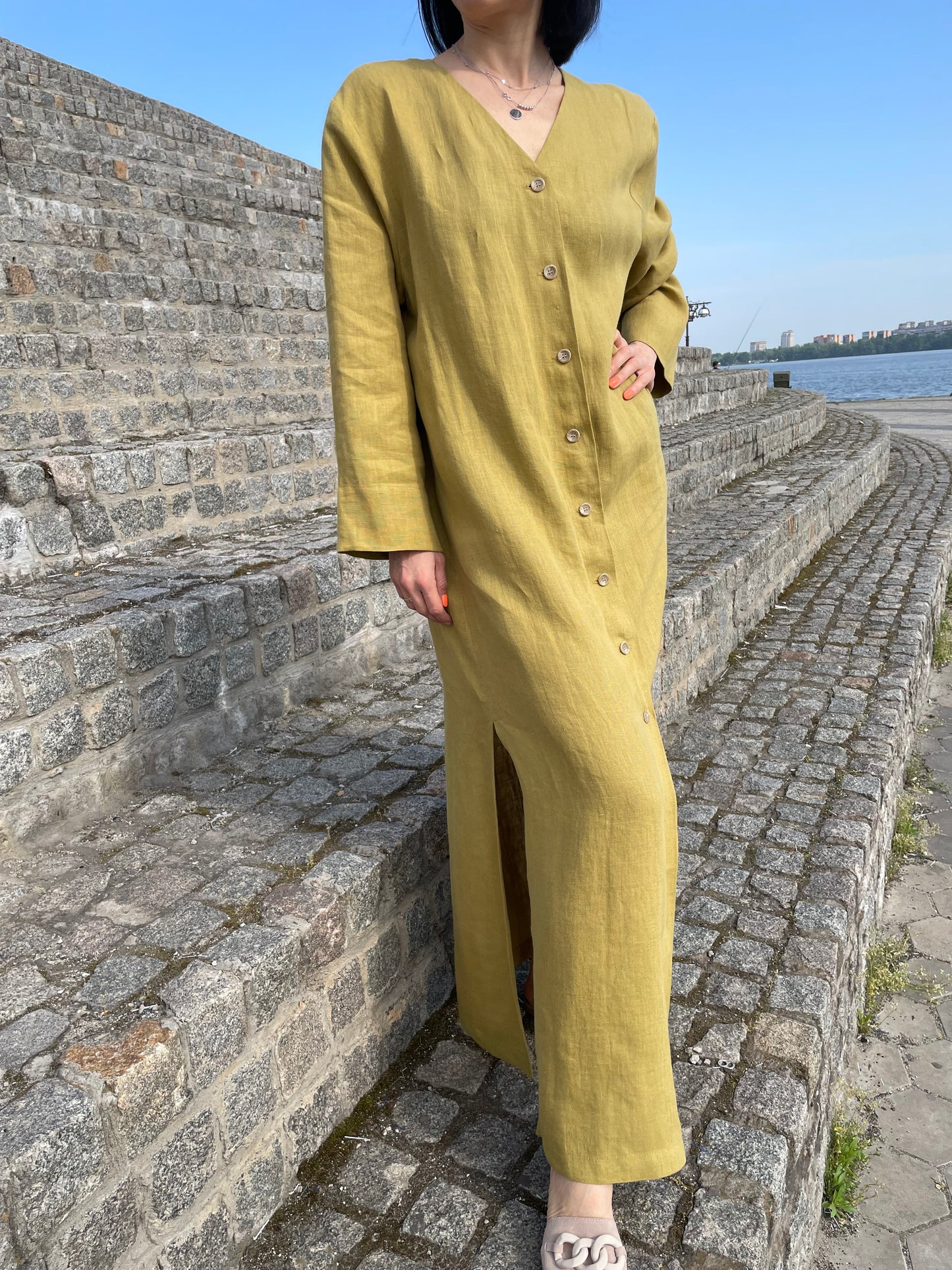 Long linen dress with belt Olivia. Long linen dress with belt. Dress by Morkva